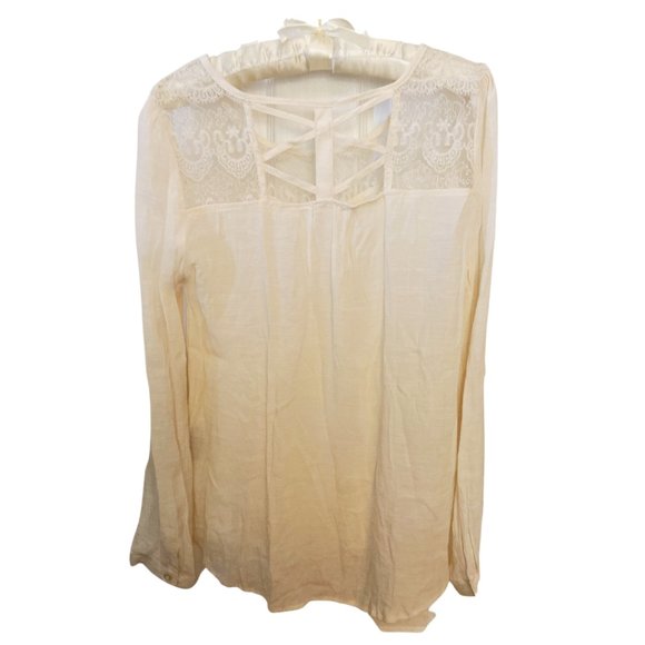 Blu Pepper gauze sheer lace ivory white top sz M - Picture 4 of 6
